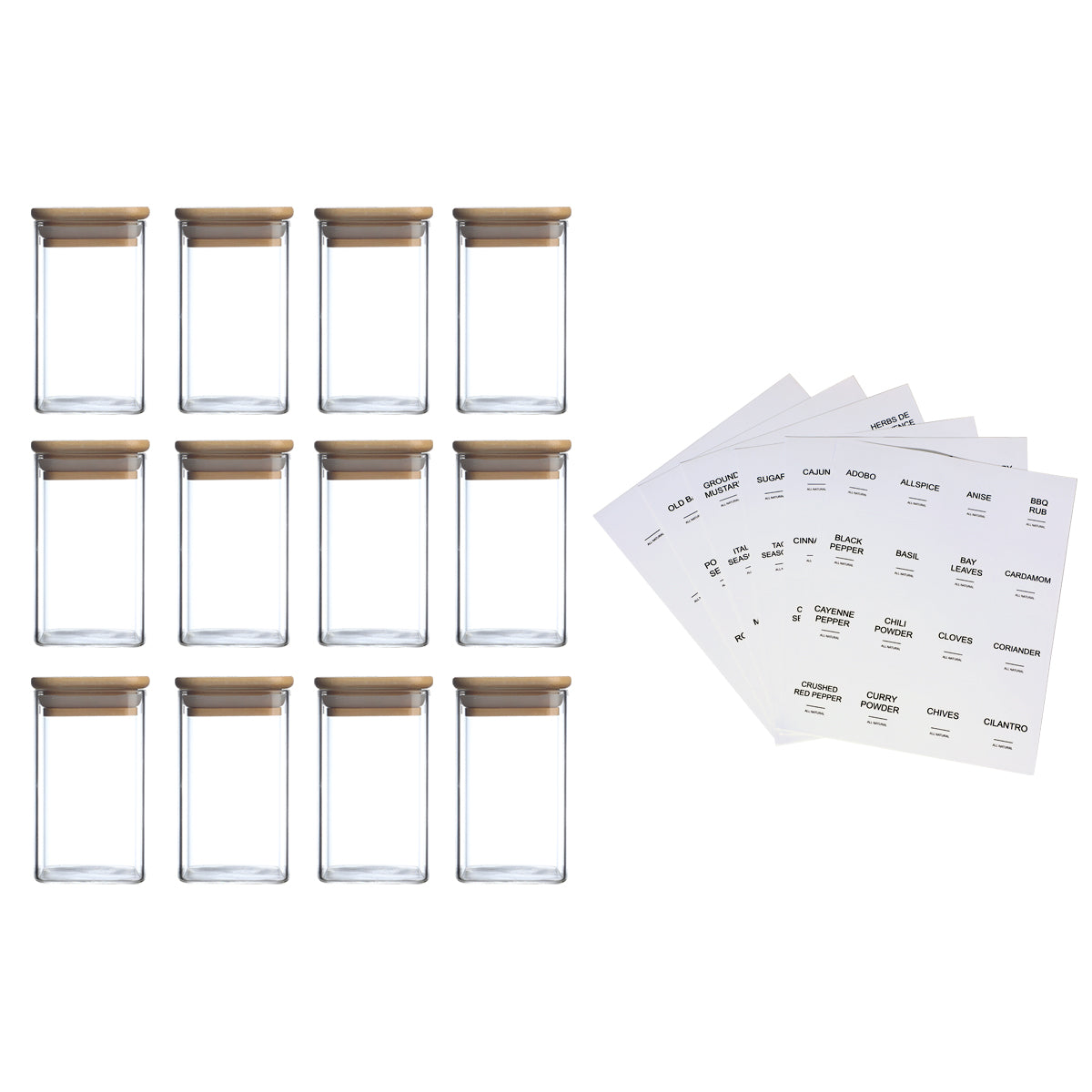 Glass Spice Jars with Bamboo Lids - 12 PACK