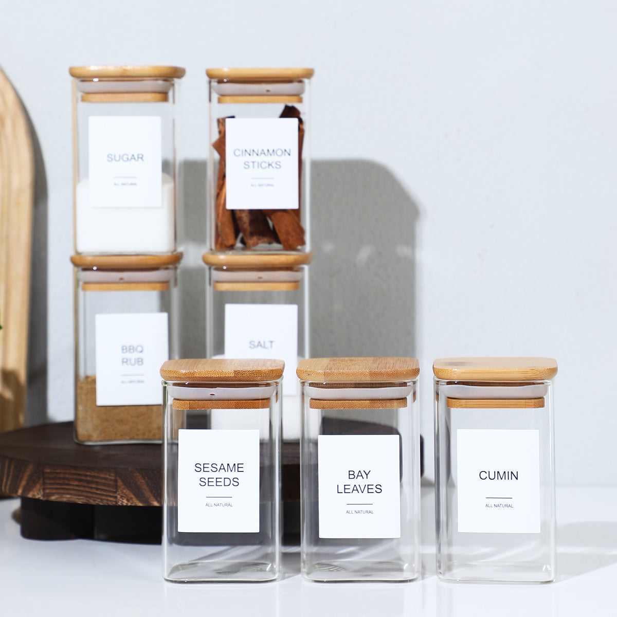 Glass Spice Jars with Bamboo Lids - 12 PACK