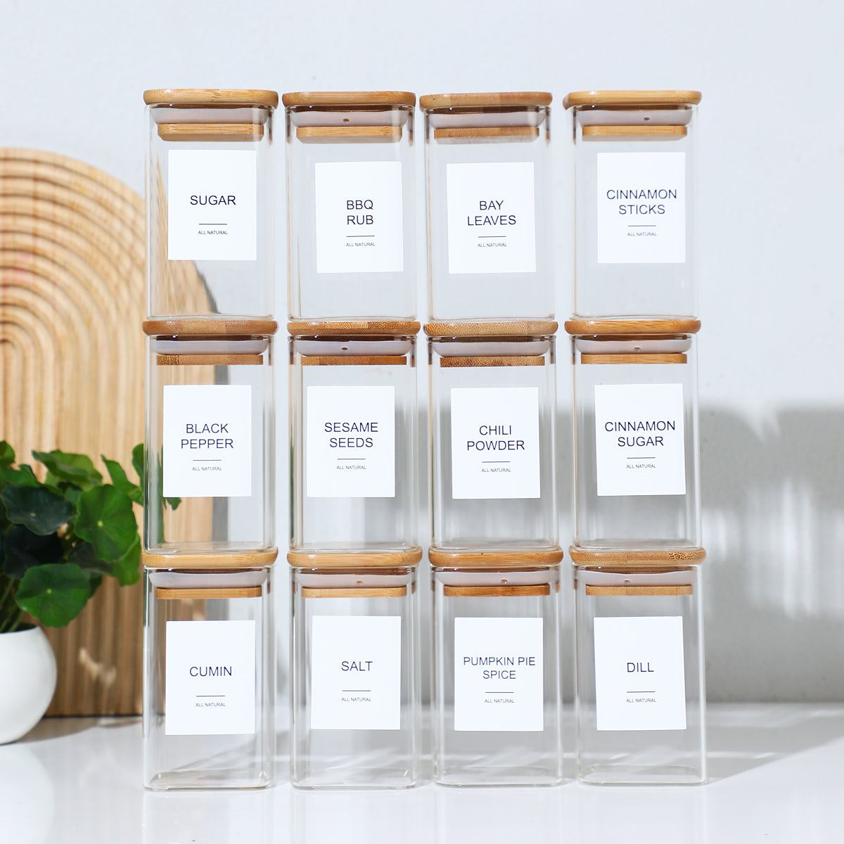 Glass Spice Jars with Bamboo Lids - 12 PACK